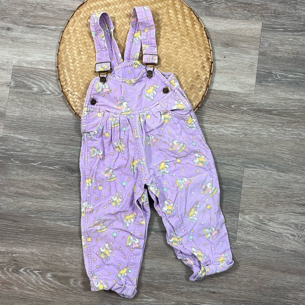 Vintage 90’s cat and pony print corduroy‎ overalls purple